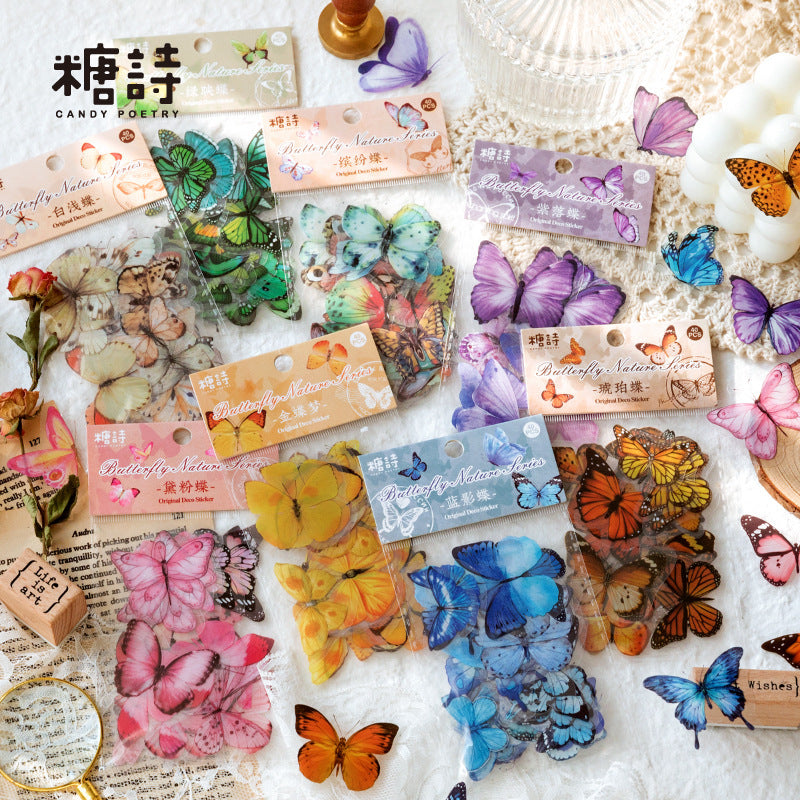 3.Butterfly Nature Book Series Retro Literary Handbook Diary DIY Decorative Stickers