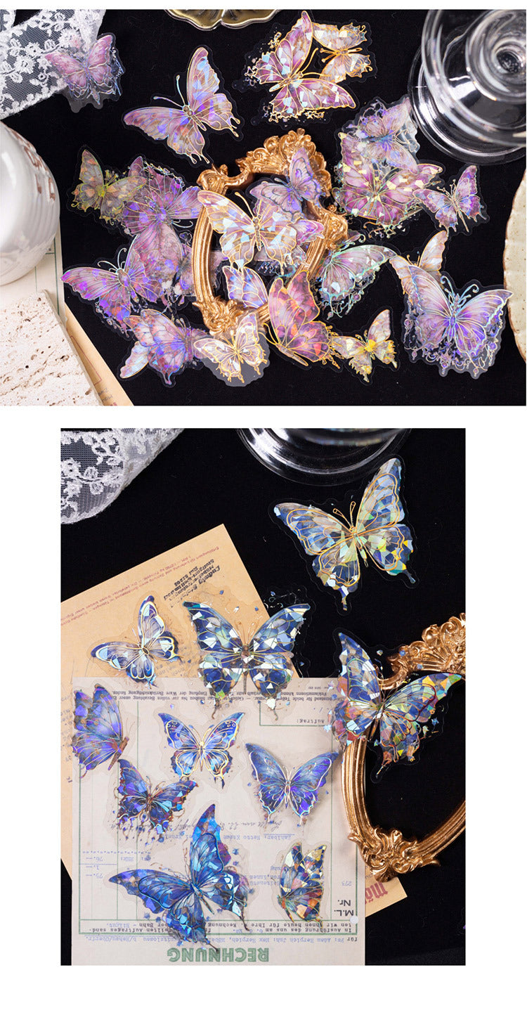 1.Retro butterfly handbook Guka flow linen PET three-dimensional laser gold collage